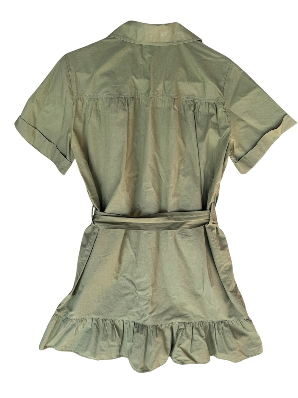 Zara 100% Cotton Olive Green Short-Sleeve Utility Dress with Belt - Picture 2 of 6